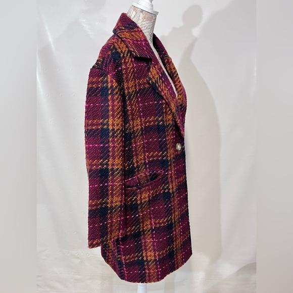 A NEW DAY Maroon, orange & black plaid wool blend jacket size M - Picture 7 of 14